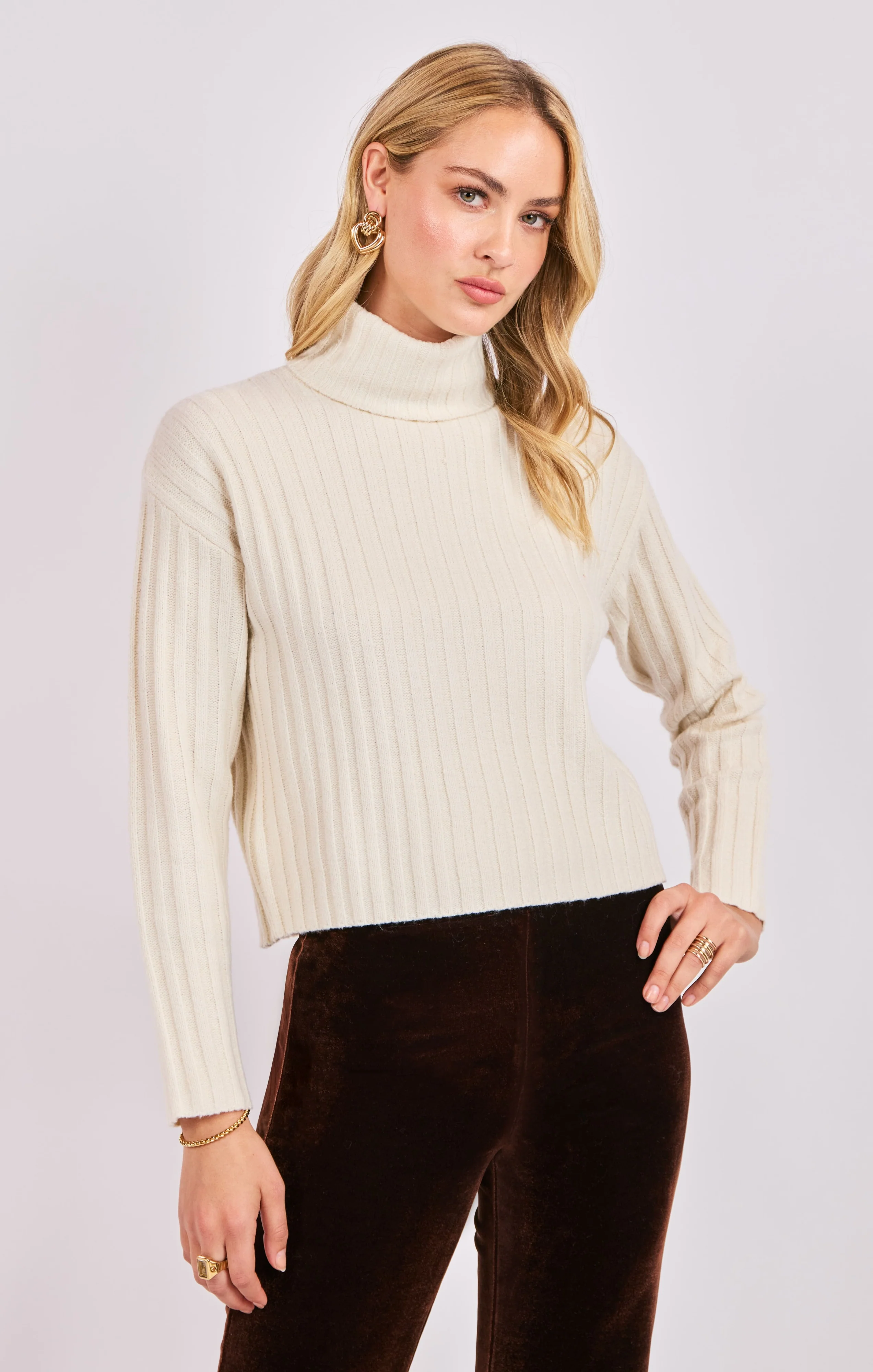 Image of Cosette Turtleneck Rib Sweater, Ivory | Sadie & Sage