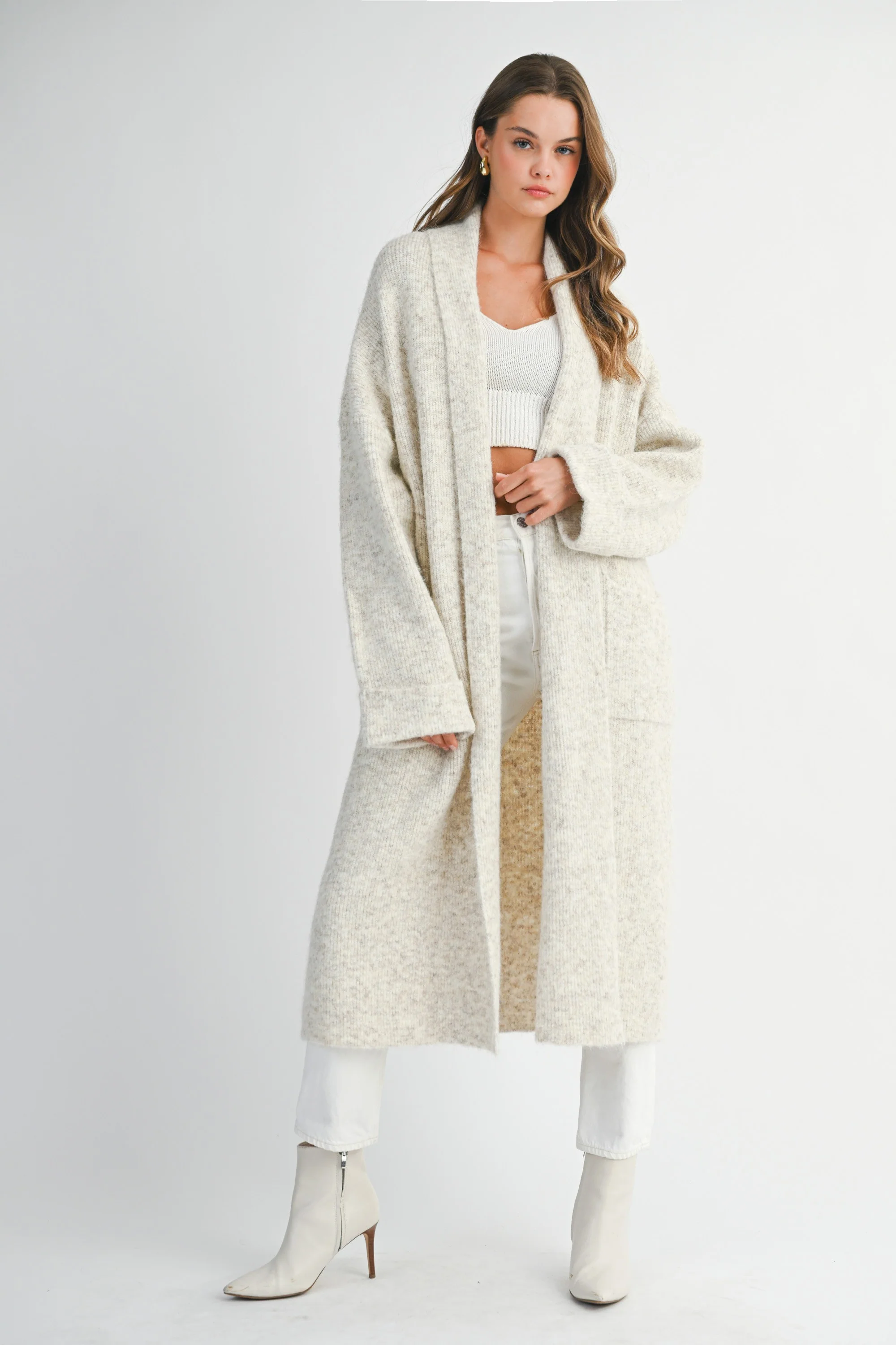 Image of Cadence Long Knit Cardigan, Light Taupe