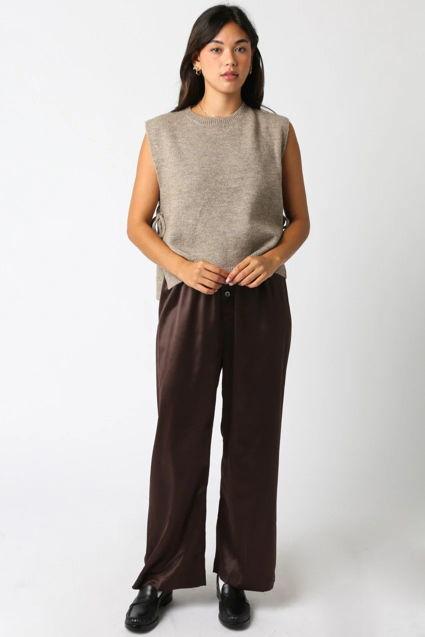 Image of Sybil Side Tie Sweater Vest, Mocha Brown