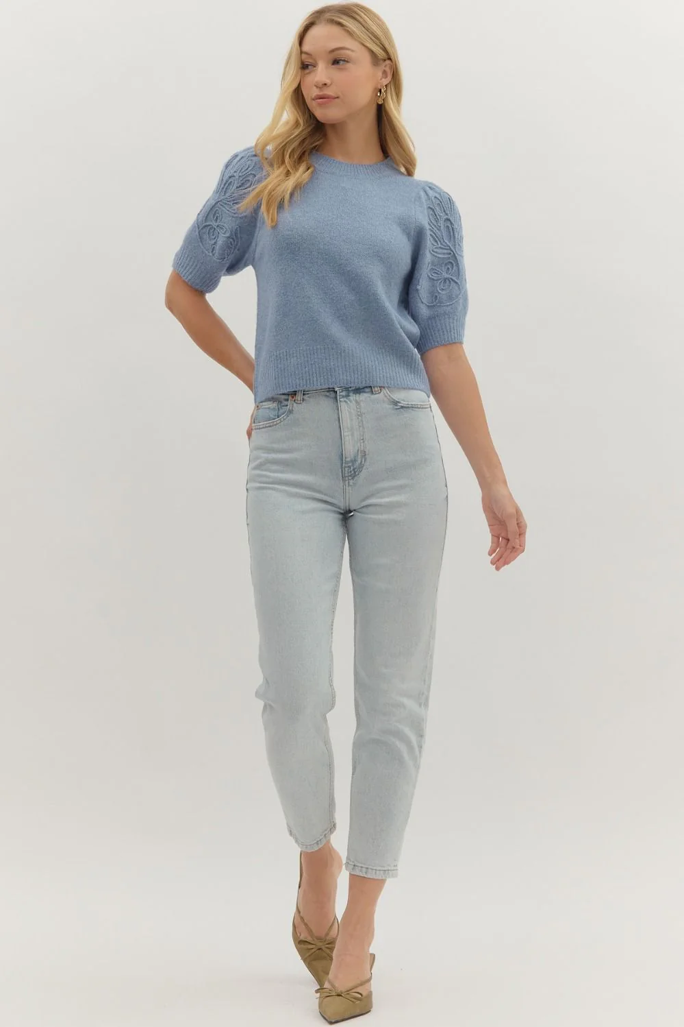 Image of Cadence Puff Sleeve Sweater, Blue