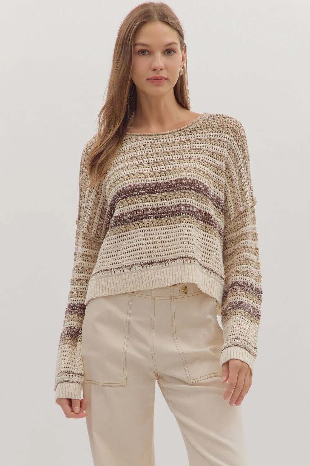 Image of Saundra Striped Sweater, Taupe