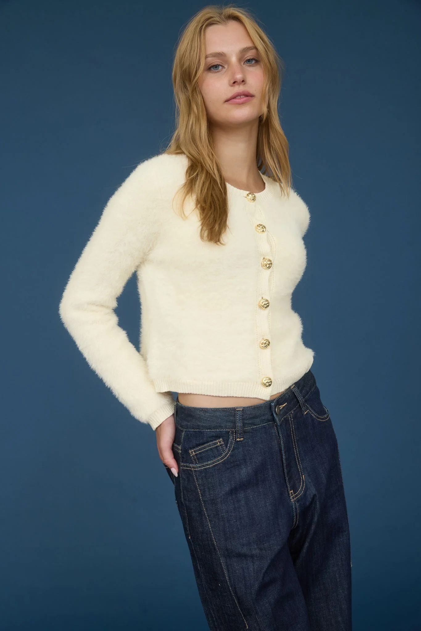 Image of Dallas Fuzzy Knit Cardigan, Cream