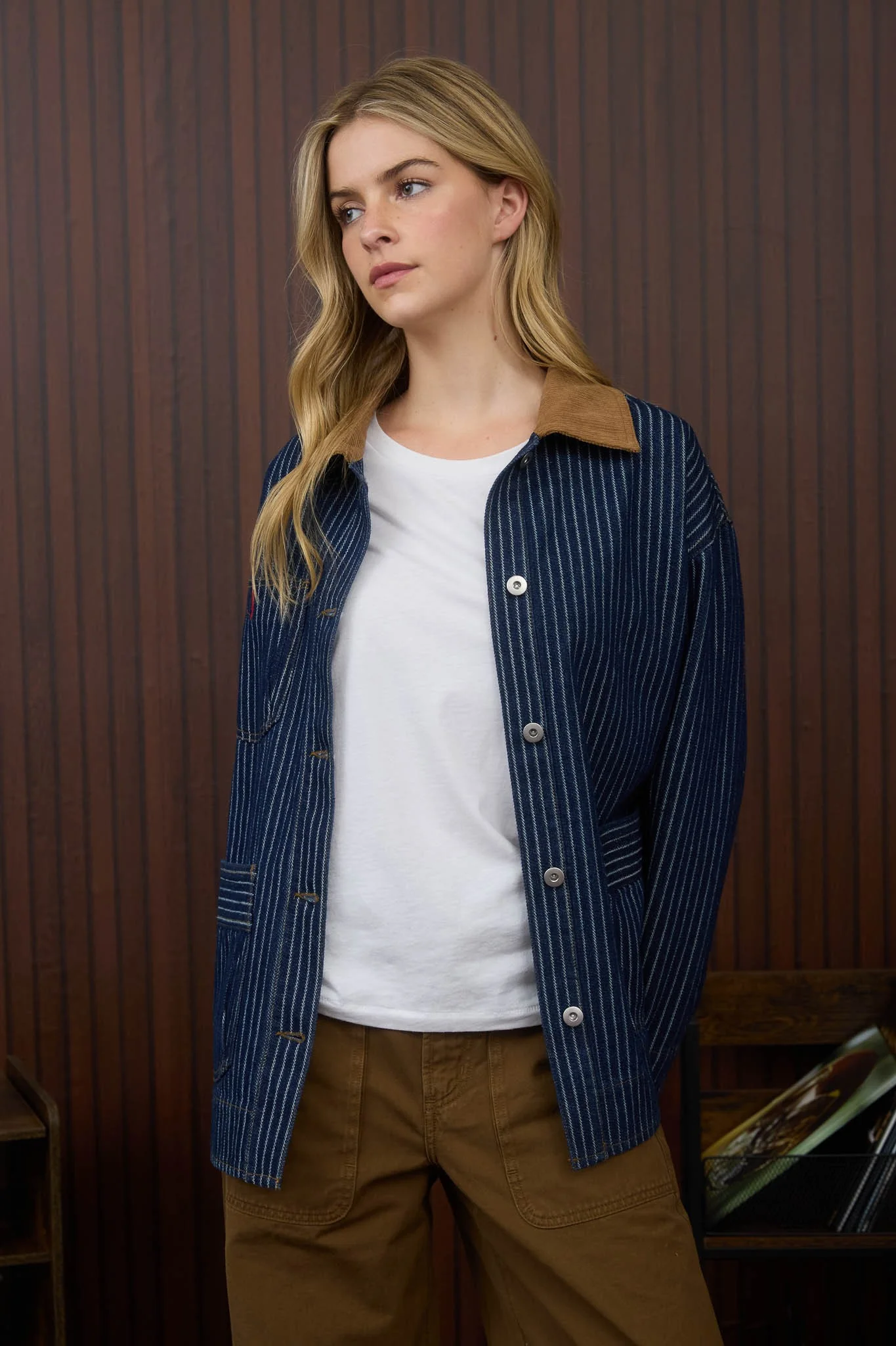 Image of Sheldon Striped Denim Jacket, Indigo