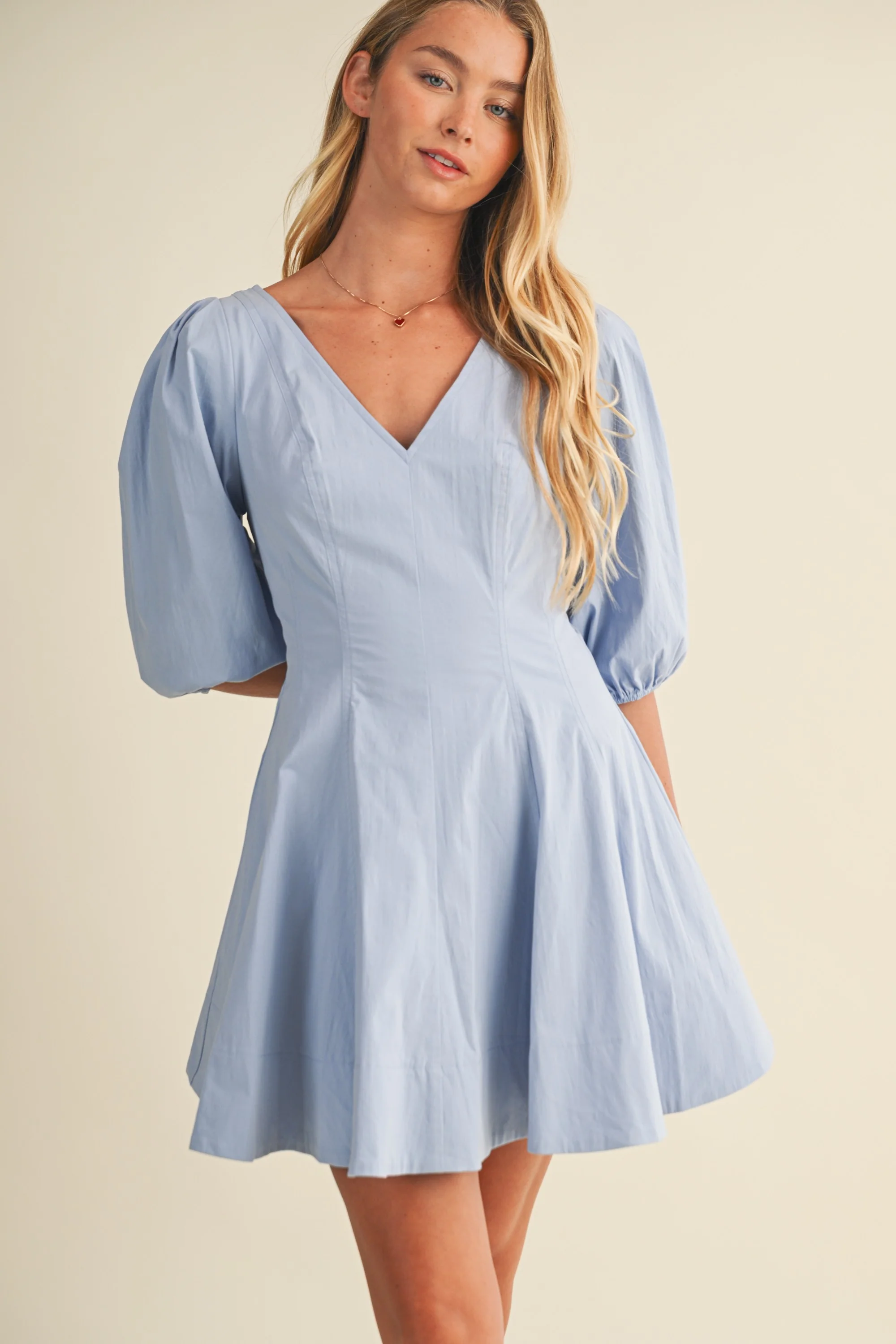 Image of Vivienne Puff Sleeve Dress, Cloud Blue