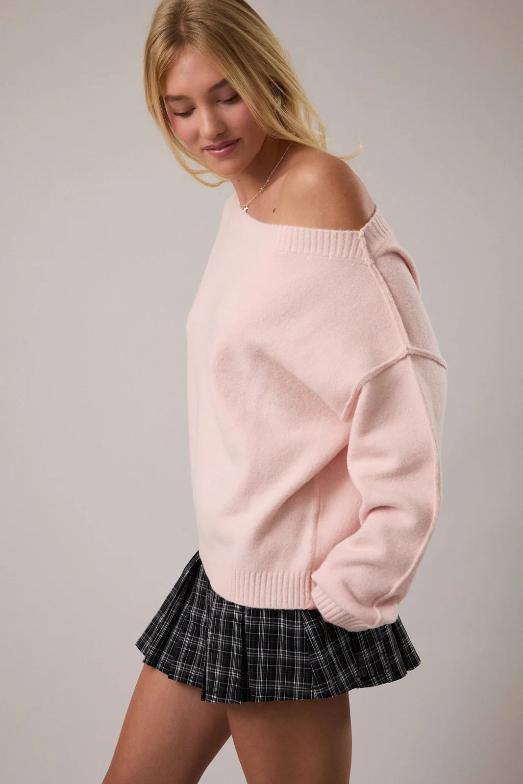 Image of Noelle Boat Neck Sweater, Light Pink