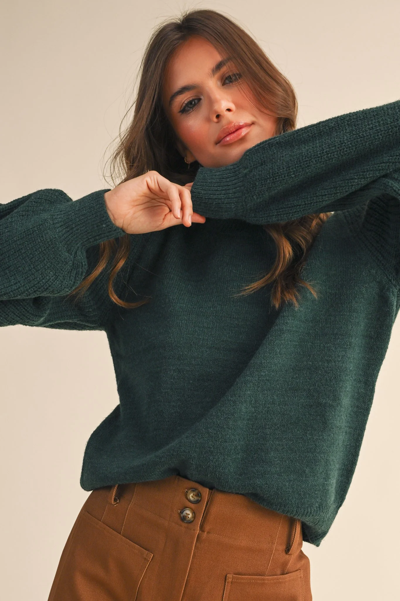 Image of Kaylee Puff Sleeve Sweater, Green