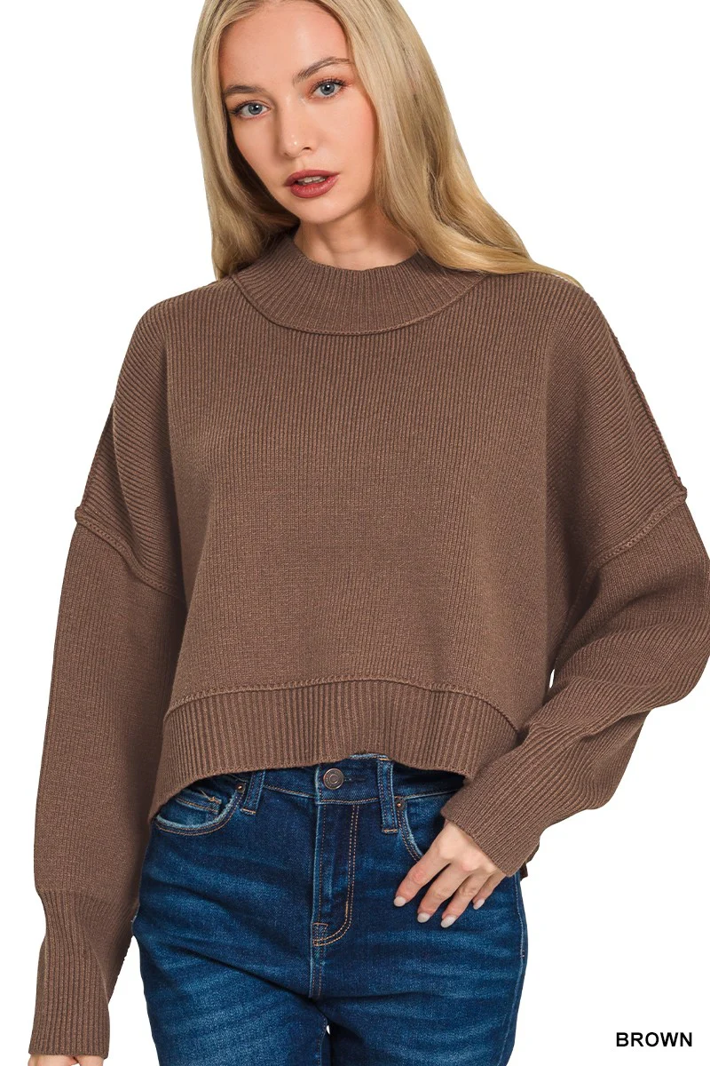 Image of Aubrey Oversized Cropped Sweater, Brown