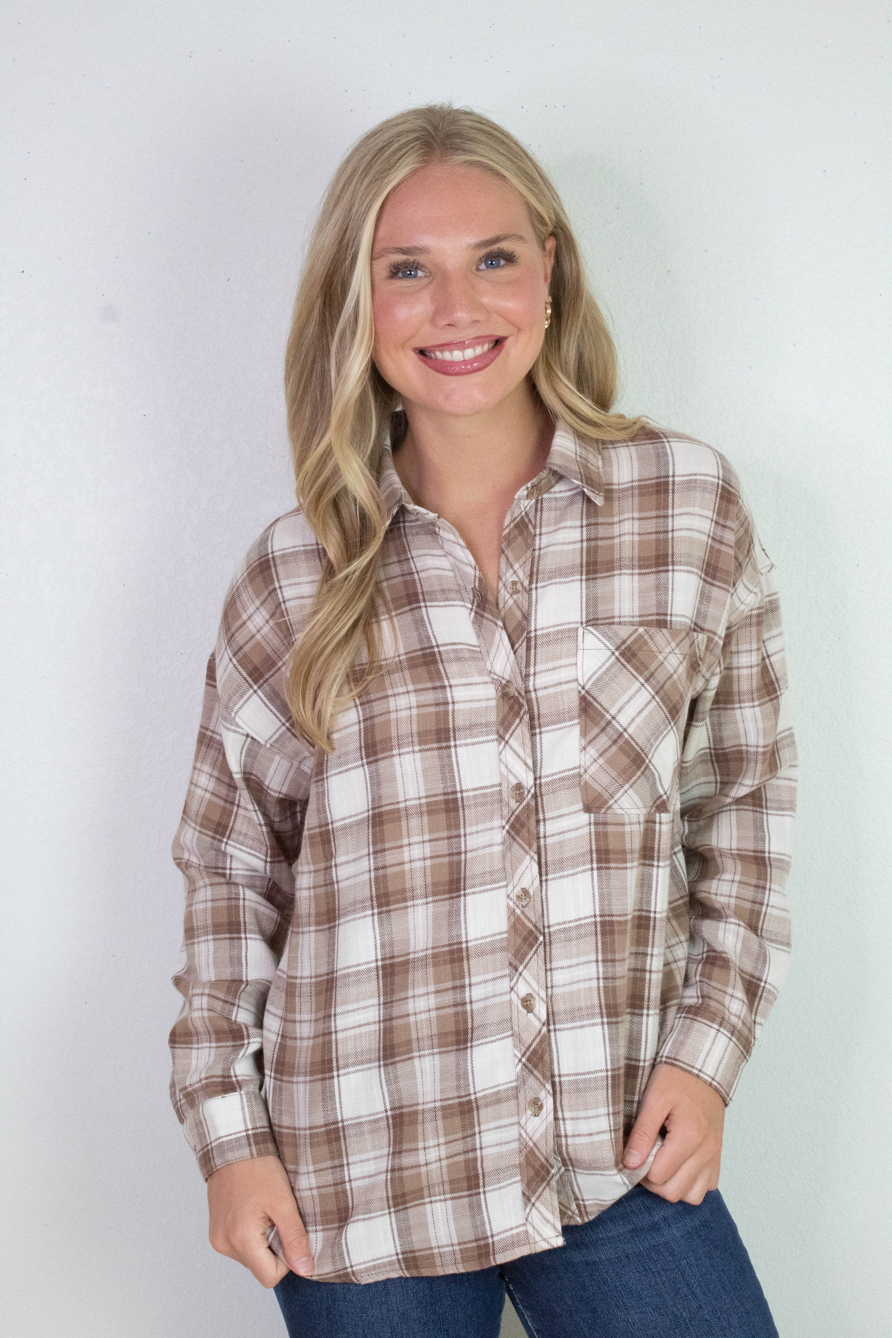 Image of Monroe Brown Plaid Flannel Shirt, Mocha