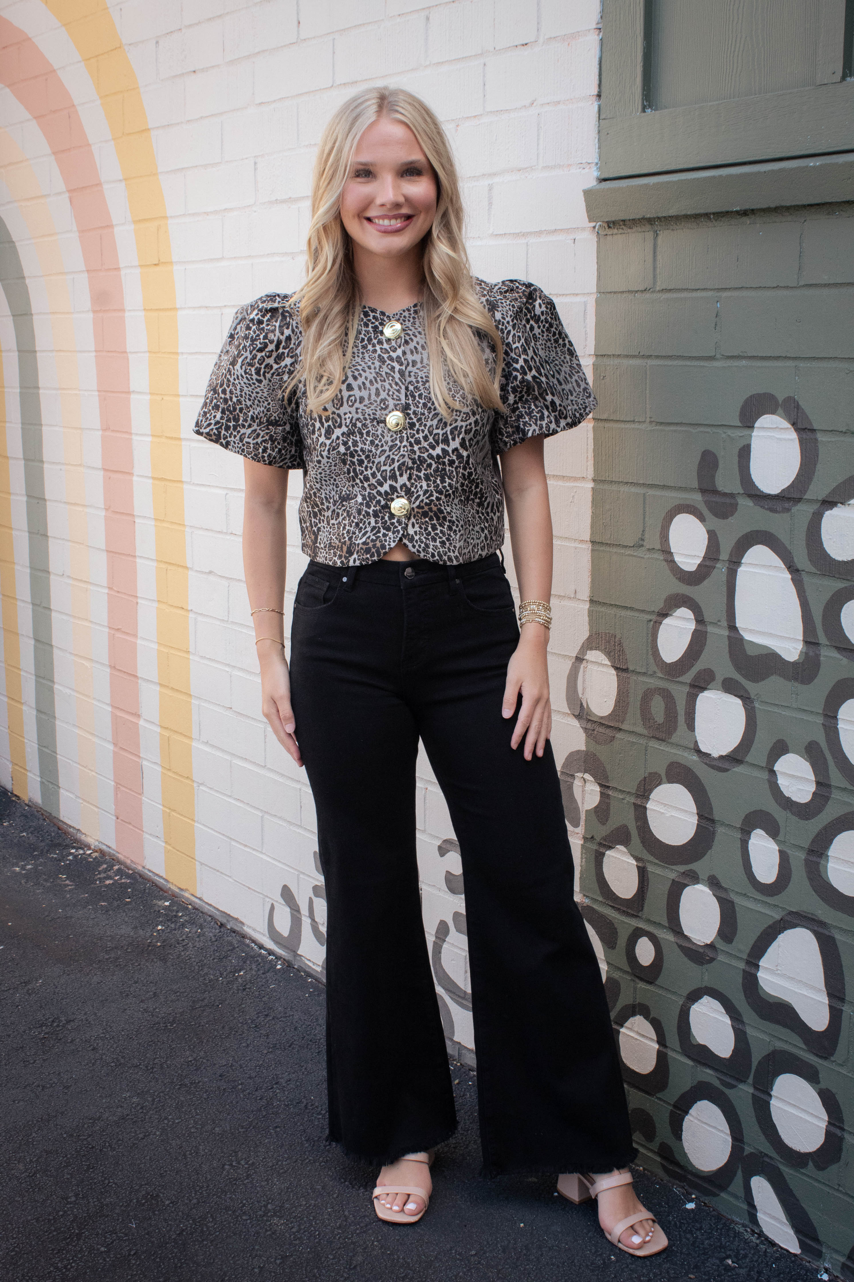 Image of Faye Puff Sleeve Leopard Jacket, Black
