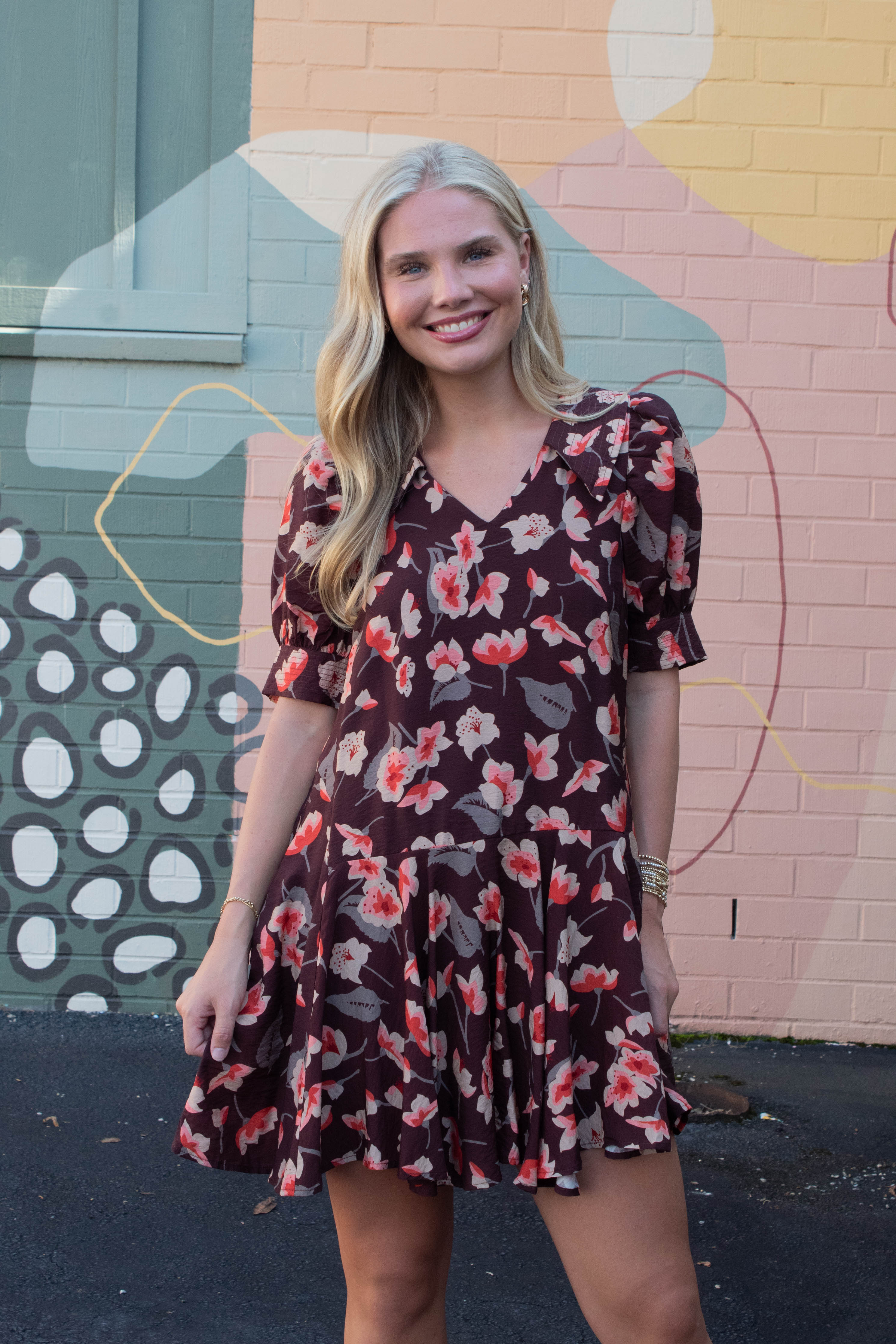Image of Delilah Floral Collared Dress, Brown