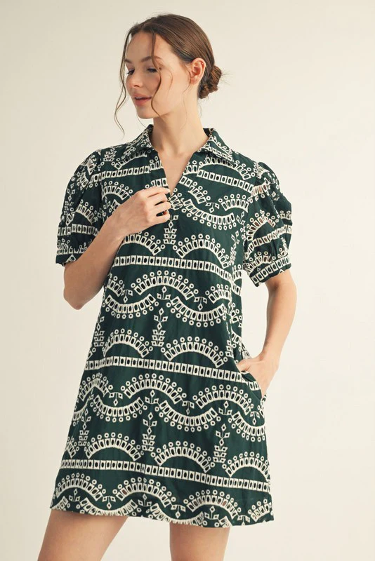 Image of Angelica Collared Eyelet Dress, Hunter Green