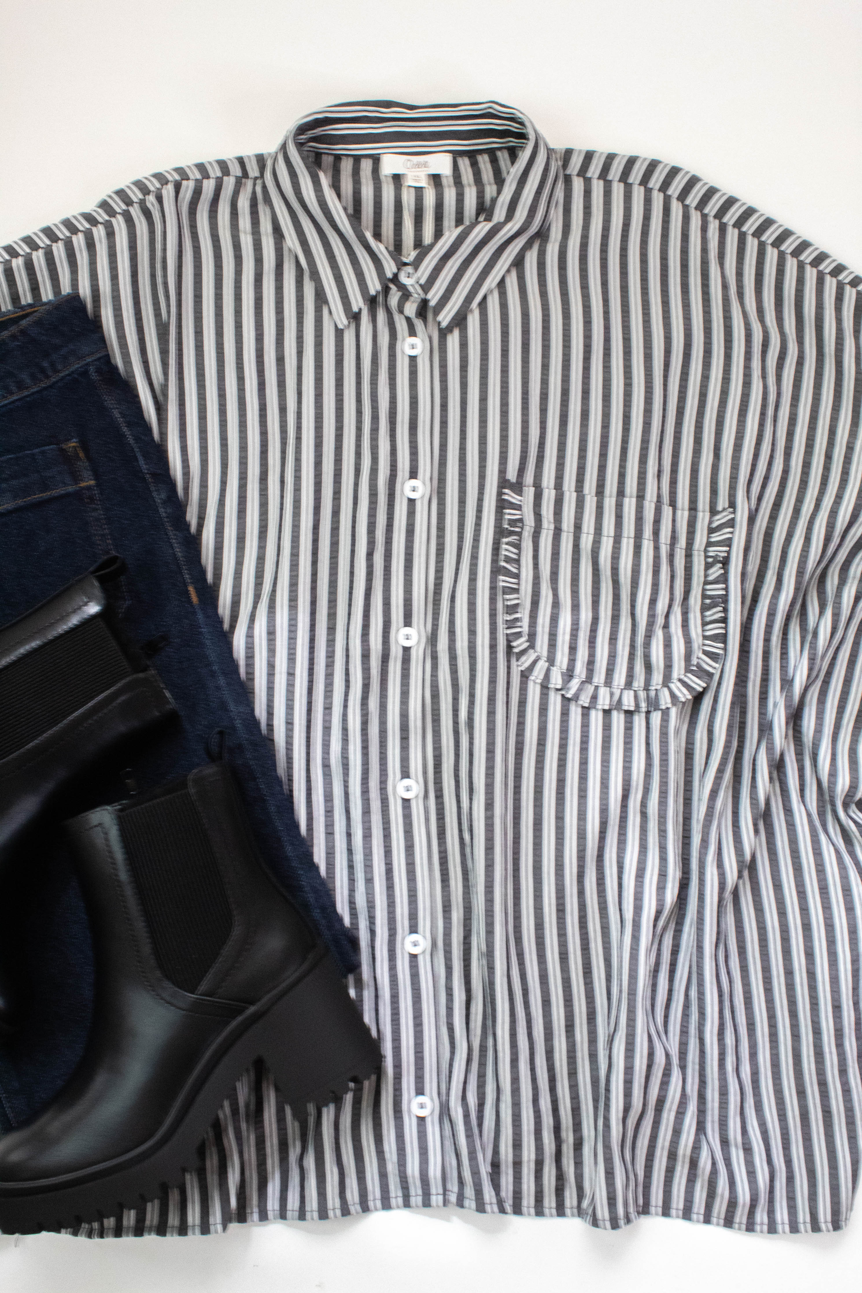 Image of Cressida Striped Button Down Shirt, Black Stripe | Extended Sizes