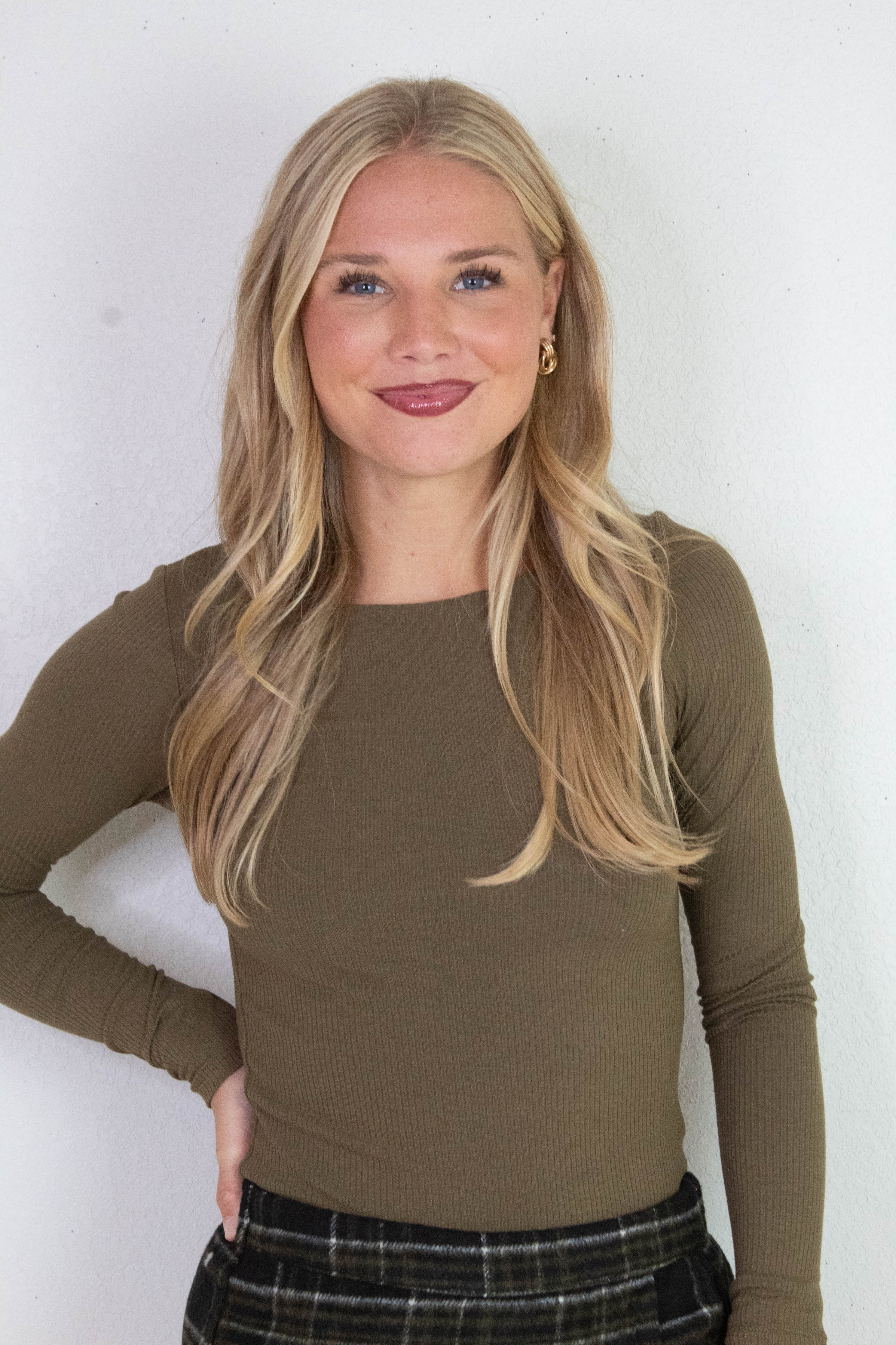 Image of Elowyn Double Layer Rib Knit Tee, Army Olive