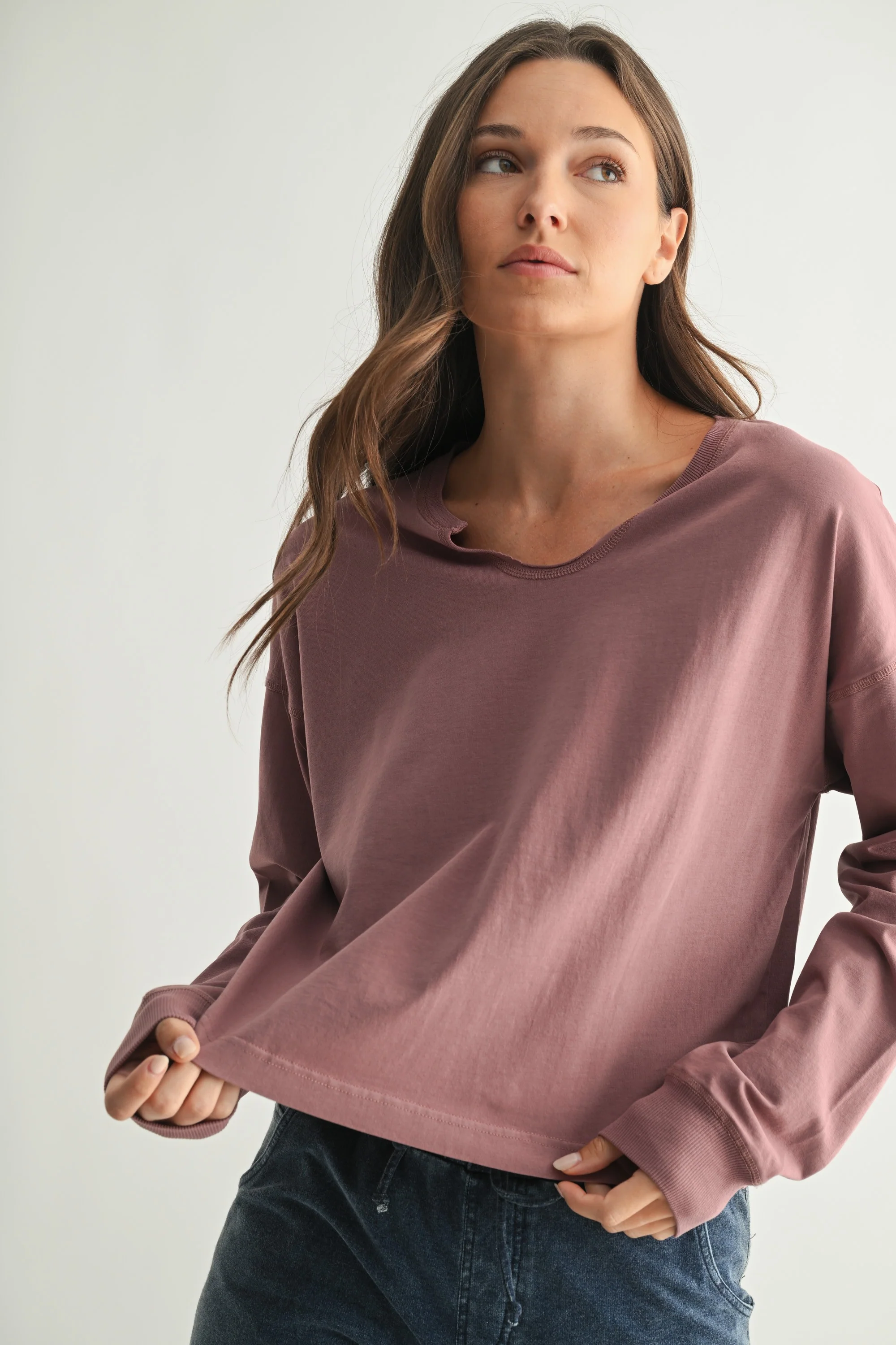 Image of Melanie Notch Neck Top, Rose Taupe