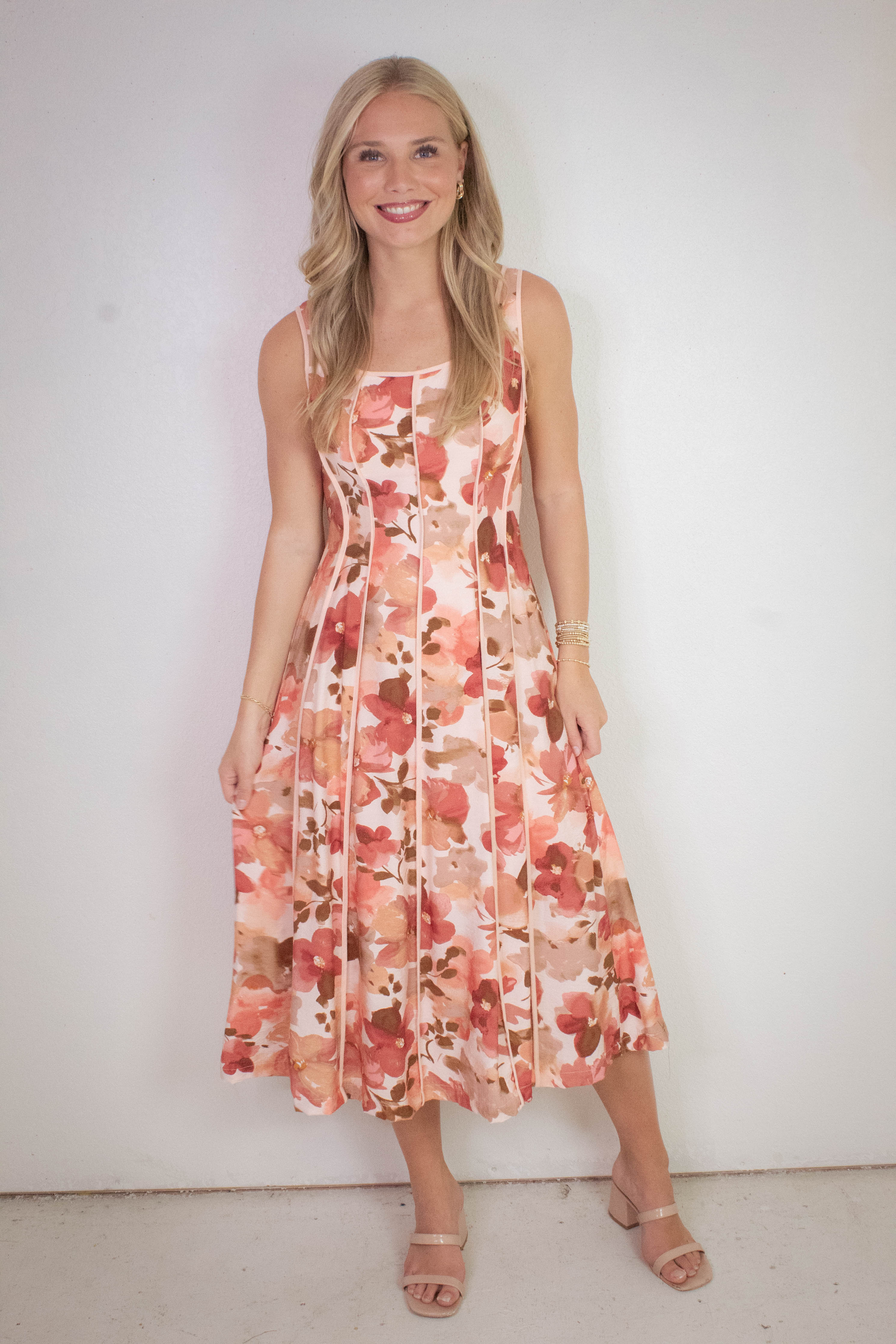 Image of Evie Contrast Binding Midi Dress, Multi
