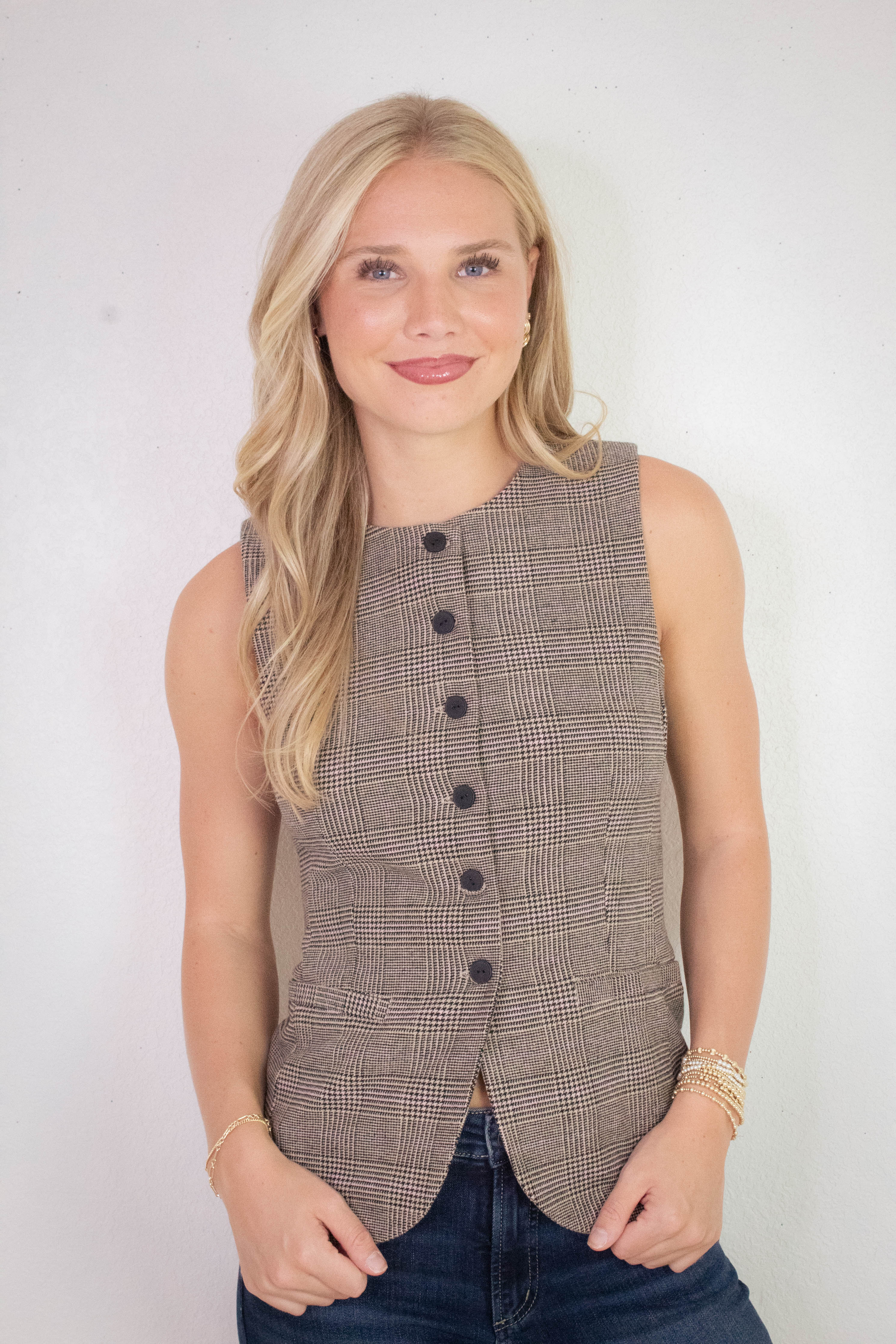 Image of Winslow Check Woven Vest, Taupe/Pink