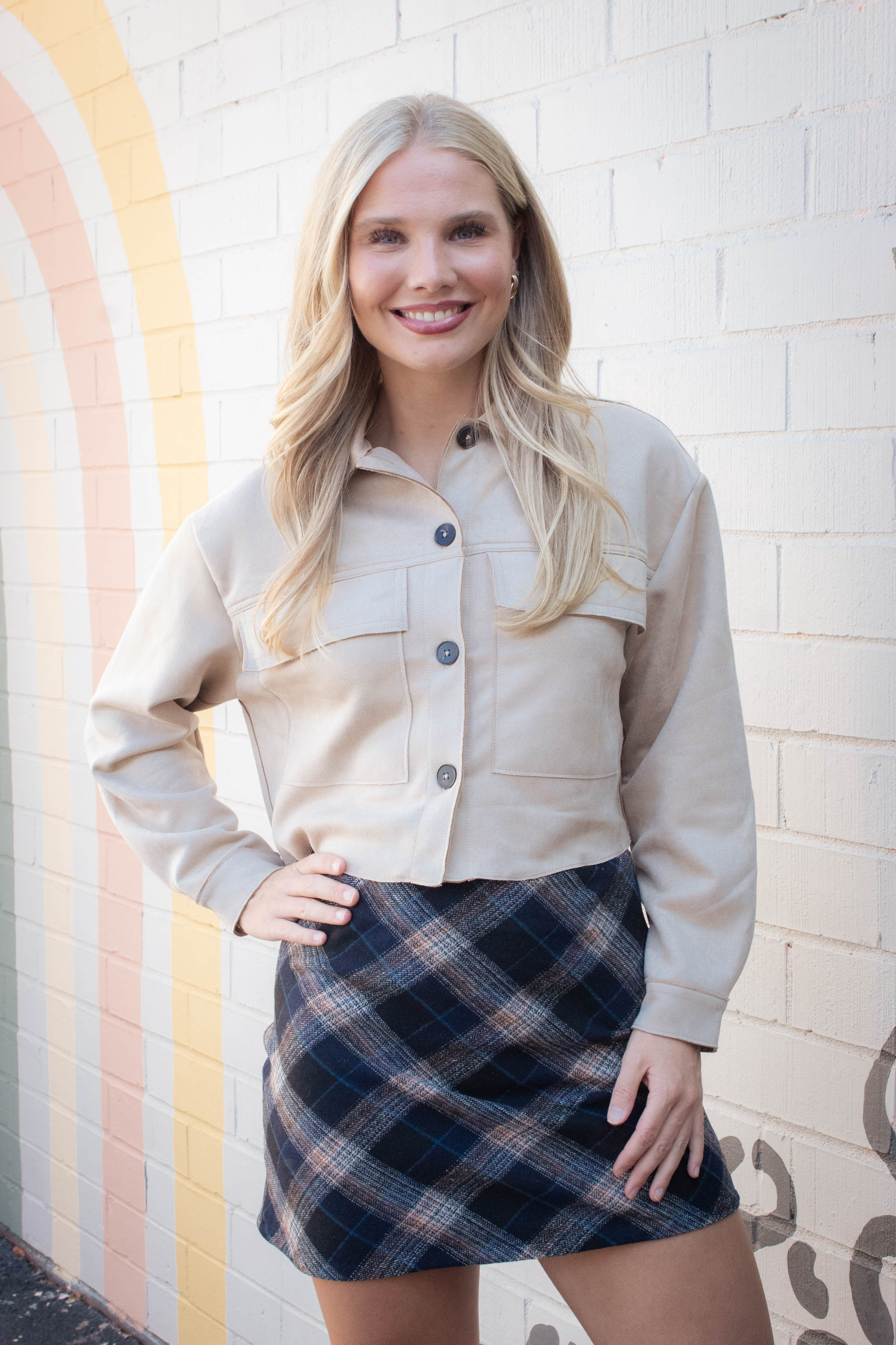 Image of Monet Faux Suede Short Jacket, Sand Taupe