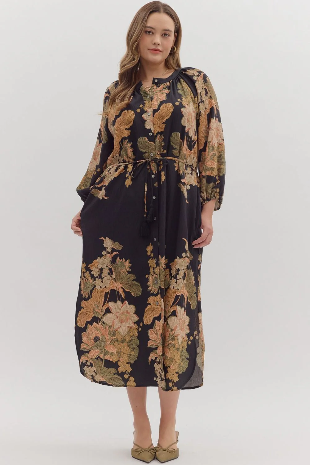 Image of Delaney Floral Print Dress, Black | Plus Size