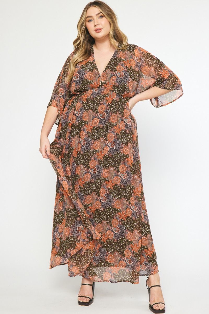 Image of Autumn Breeze Maxi Dress, Brown | Plus Size