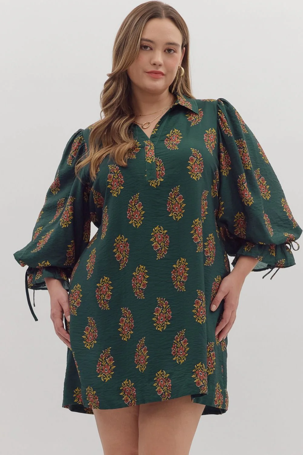 Image of Parry Half Sleeve Mini Dress, Hunter Green | Plus Size