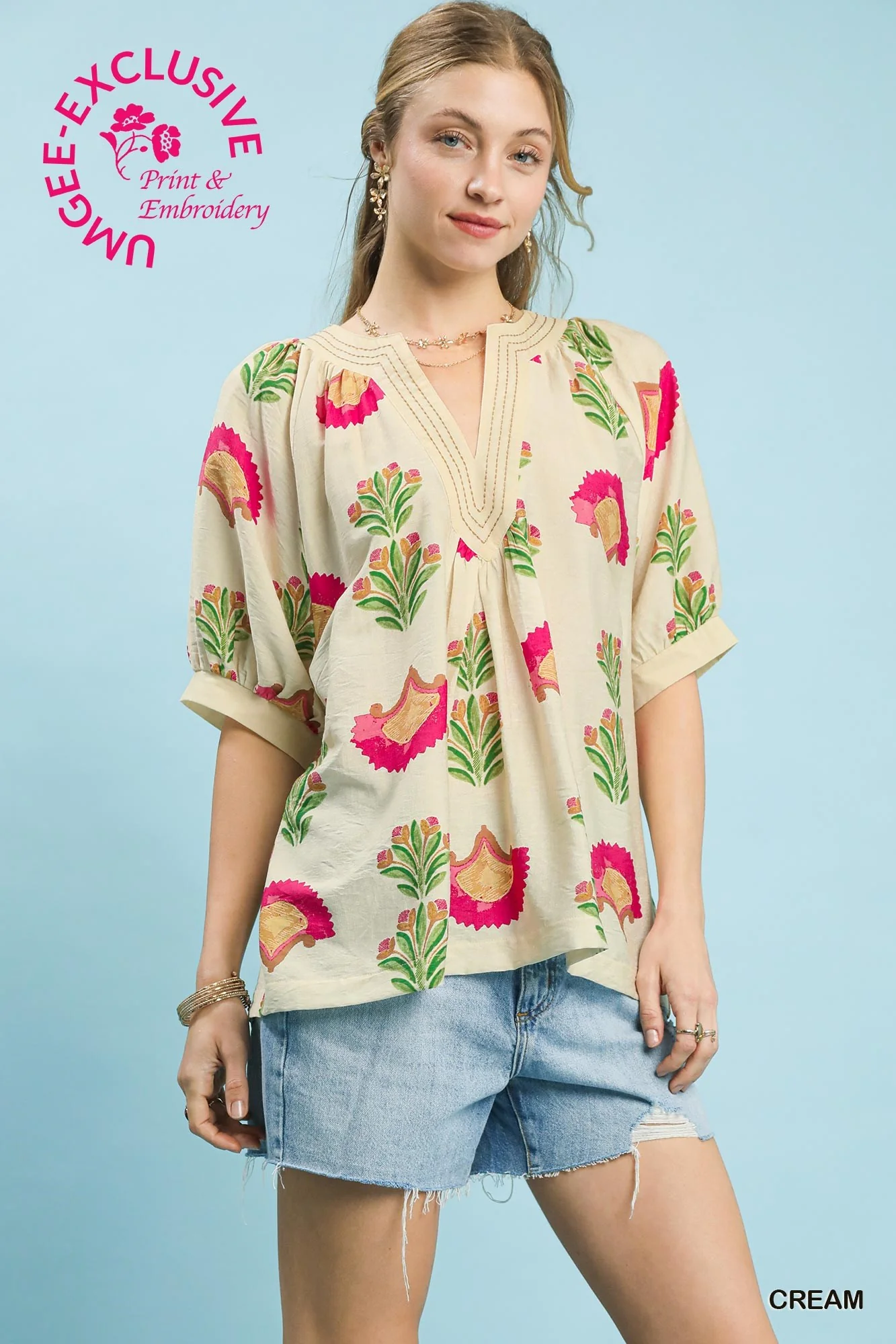Image of Alma Floral Top, Cream  | Plus Size