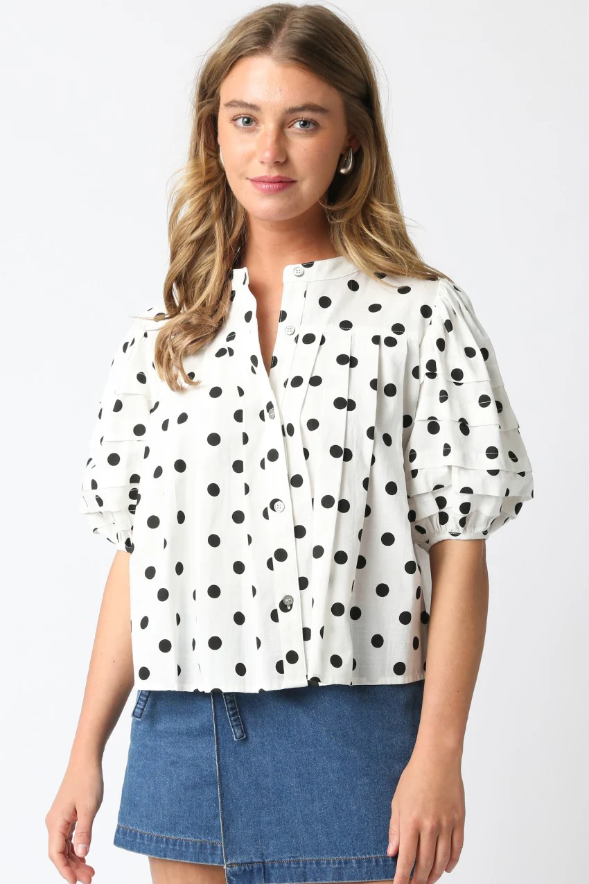 Image of Nova Polka Dot Puff Sleeve Shirt, White Black