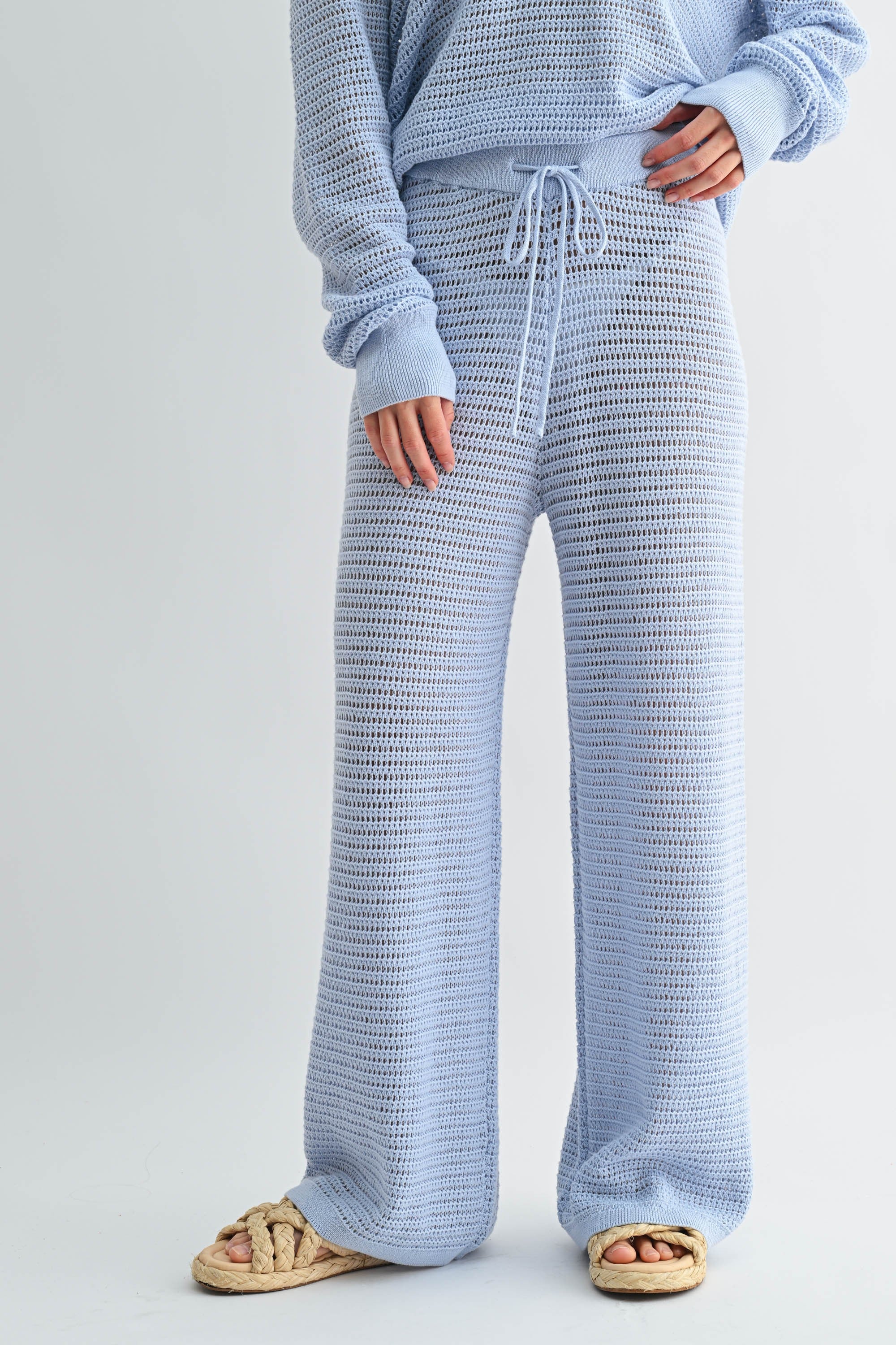 Image of Quinn Crochet Wide Leg Pants, Halogen Blue