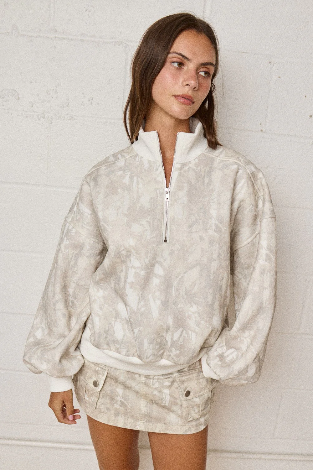 Image of Aria Camo Zip Up Sweatshirt, Camo