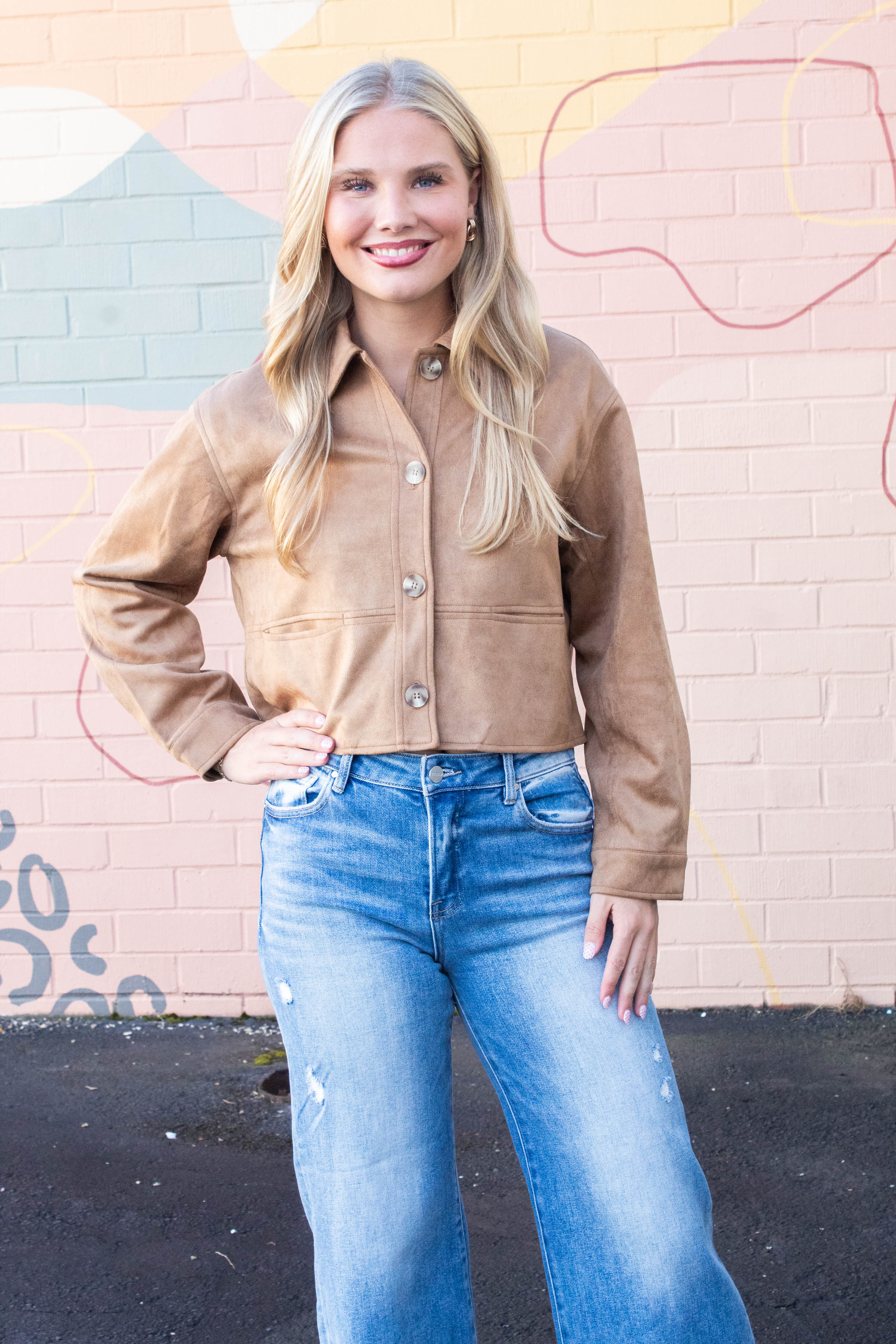 Image of Cleo Suede Collared Jacket, Camel
