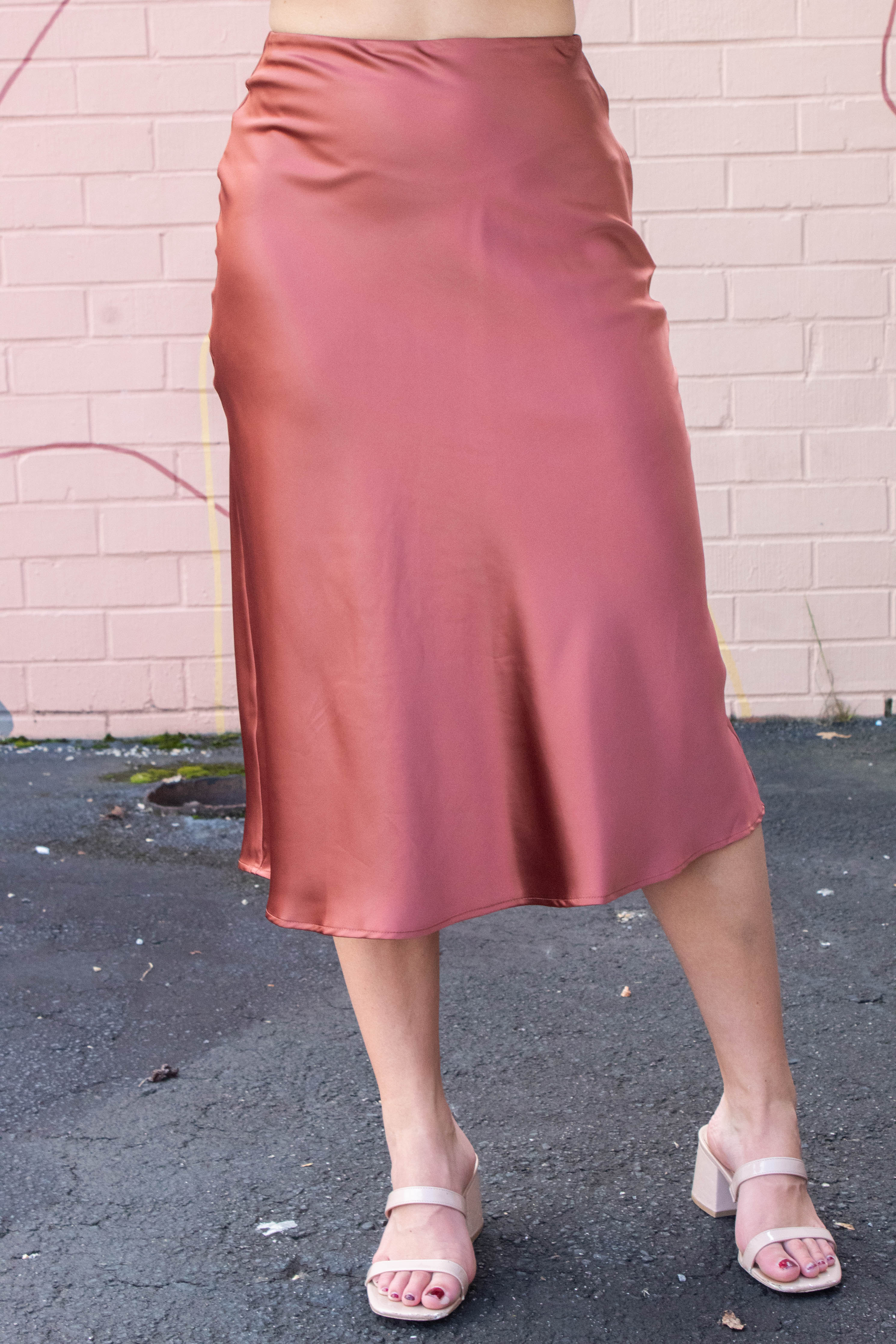 Image of Stevie Satin Bias Midi Skirt, Copper