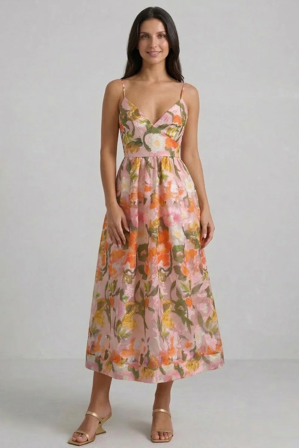 Image of Everest Floral Midi Dress, Peach Multi