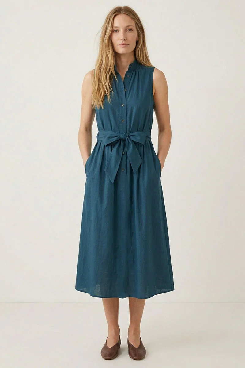 Image of Daisy Belted Maxi Shirt Dress, Teal