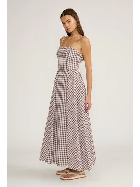 Image of Kalley Gingham Maxi Dress, Brown | Lucy Paris
