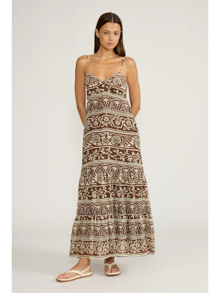 Image of Fiona Maxi Dress, Brown Cream | Lucy Paris