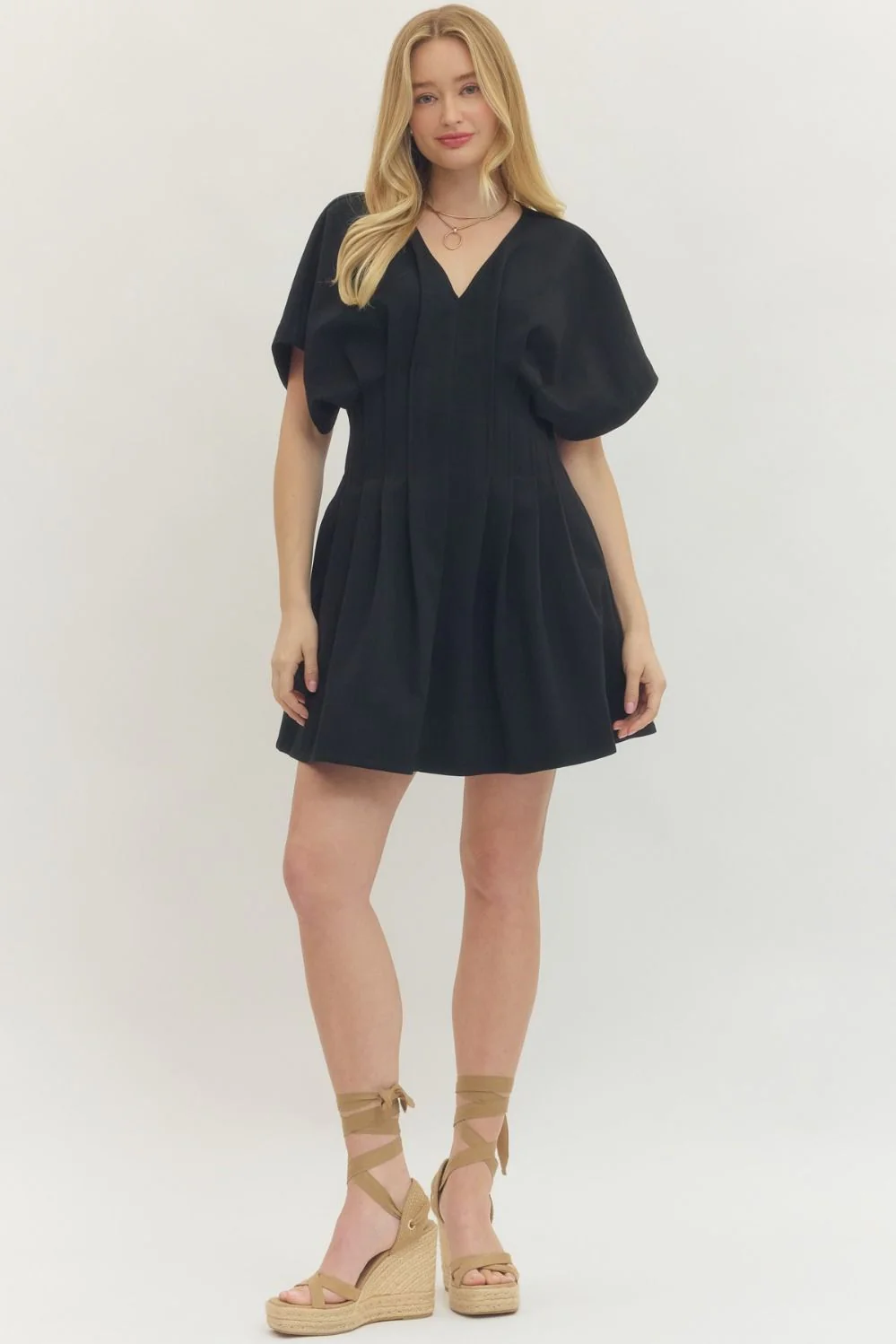 Image of Ember Pleated Mini Dress, Black