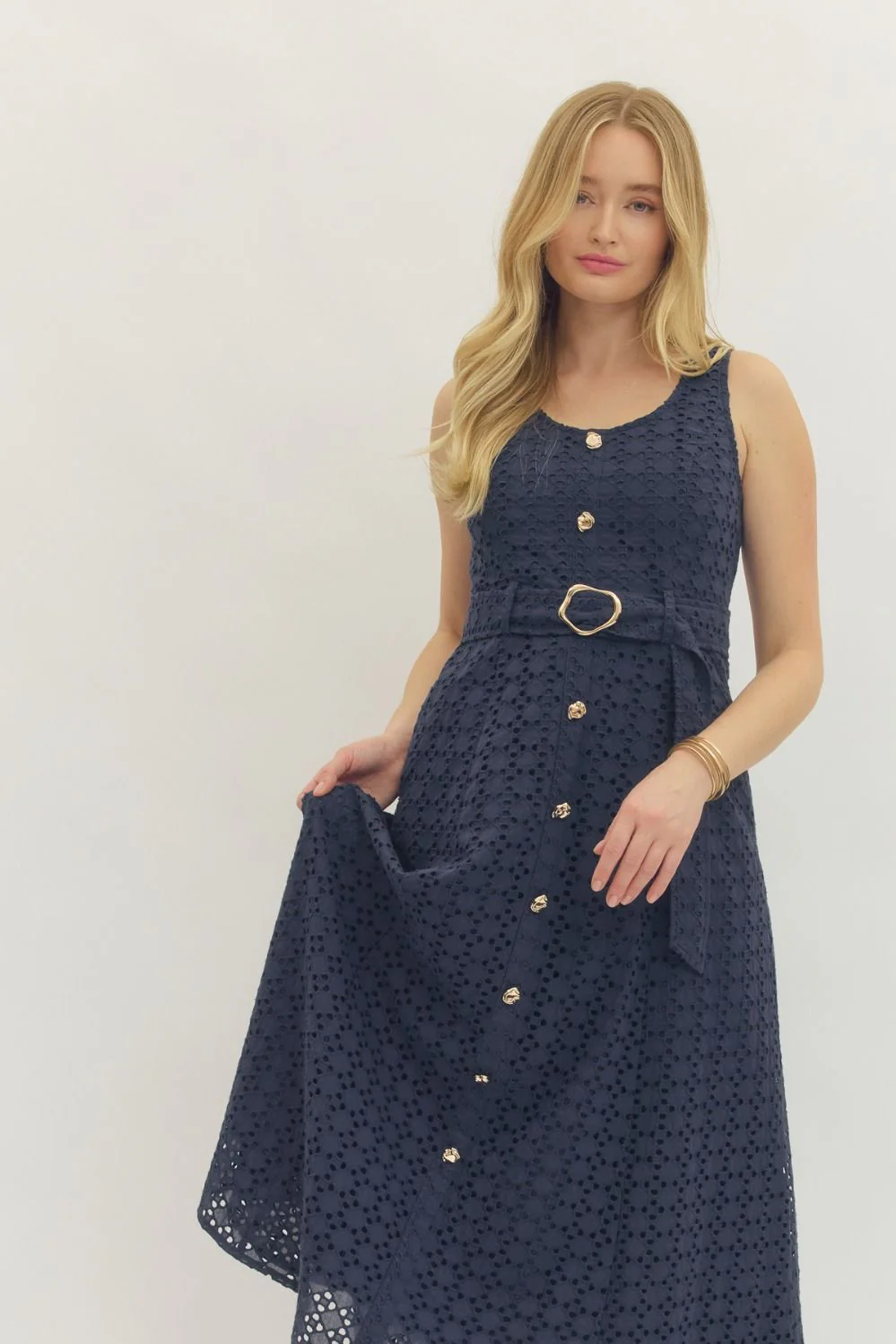 Image of Saylor Lace Midi Dress, Navy