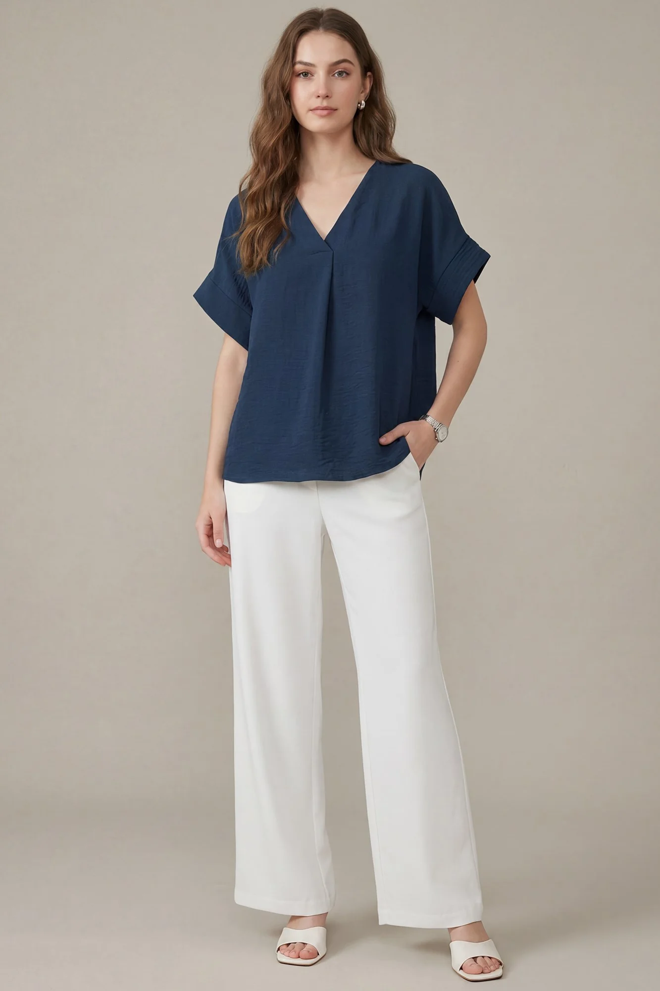 Image of Lyric Drop Shoulder Top, Indigo Navy