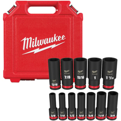 Milwaukee SHOCKWAVE Impact Duty SAE 6-Point Socket Set, 1/2in. Drive, 12-Pc., Model# 49-66-7011