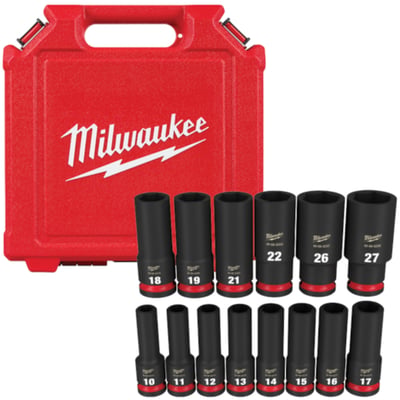 Milwaukee SHOCKWAVE Impact Duty 1/2in.-Drive 6-Point Socket Set, 14-Pc., Metric, Model# 49-66-7014