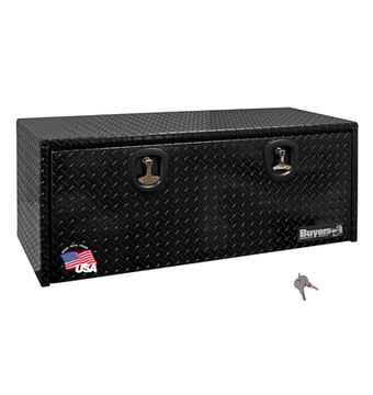 Buyers Products, 48x18x18in. Underbody Truck Bed Tool Job Storage Box, Width 48 in, Material Aluminum, Color Finish Diamond Plate Glossy Black, Model# 1725110