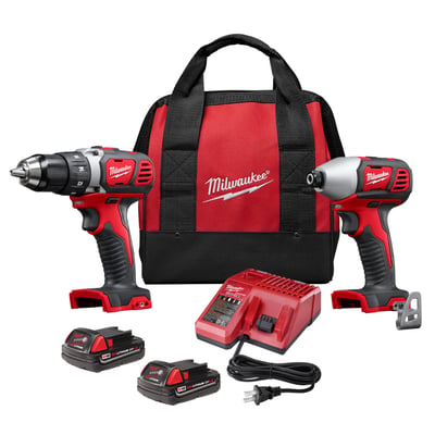 Milwaukee M18 Li-Ion Compact Cordless Power Tool Set, 1/2in. Drill/Driver and 1/4in. Hex Impact Driver, 2 Batteries, Model# 2691-22