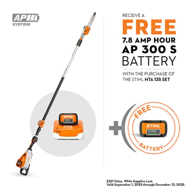 Stihl, AP Series Battery Pole Pruner, Bar Length 10 in, Operating Height 13.3 ft, Model# HTA 135 Set