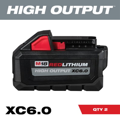 Milwaukee M18 REDLITHIUM HIGH OUTPUT XC6.0 Battery, 2-Pack, 6.0Ah, Model# 48-11-1862