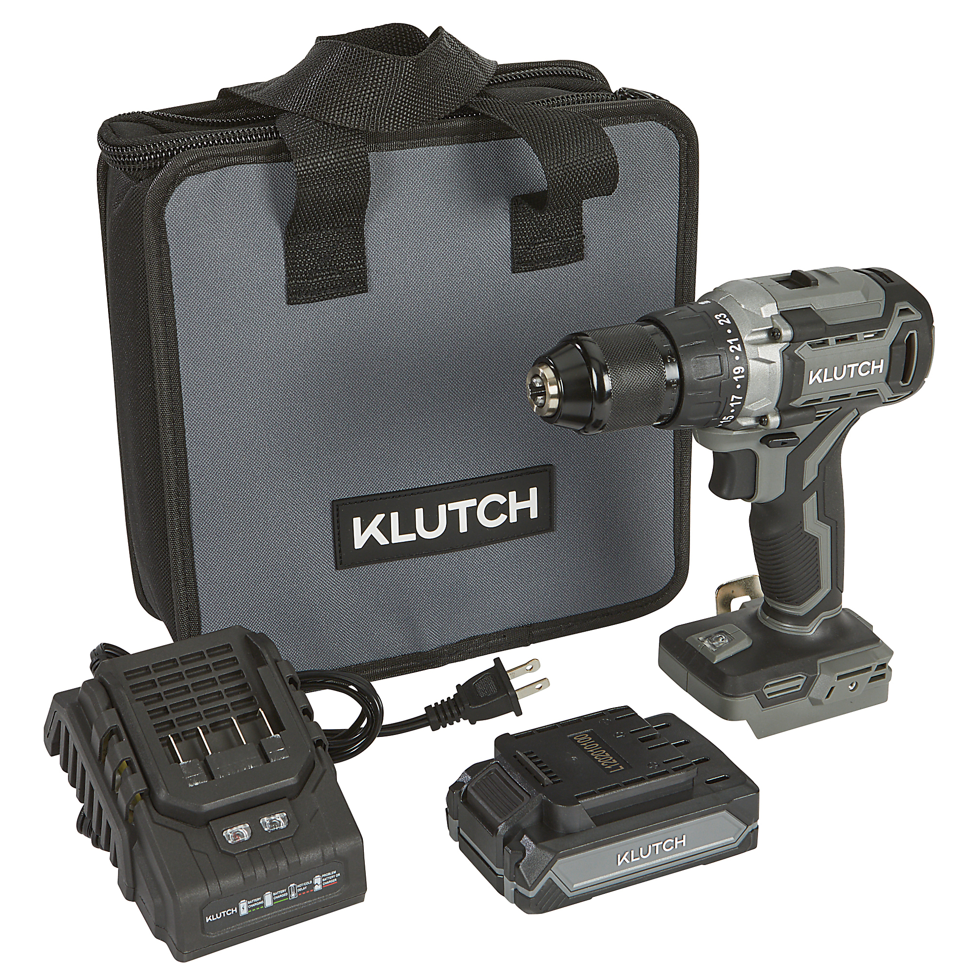 Klutch 1/2in. Brushless Drill/Driver Kit, KLiQ 20V, 440 In./Lbs. Breakaway Torque, Brushless, Cordless, 2.0Ah