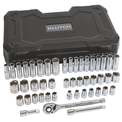 Klutch 1/2in.-Drive, 6-Pt. Ratchet and Socket Set, SAE and Metric, 47-Pc.