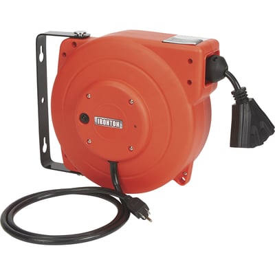 Ironton Retractable Extension Cord Reel, 40ft., 12/3, Triple Tap