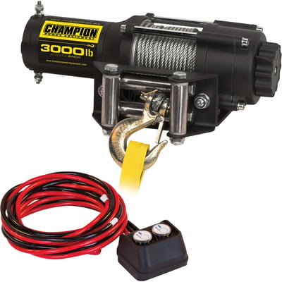 Champion 12 Volt DC Powered Electric ATV/UTV Winch, 3000-Lb. Capacity, Aircraft Cable, Model# 13004