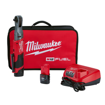 Milwaukee M12 FUEL Cordless Brushless 3/8in. Ratchet Kit, 2 Batteries, Model# 2557-22