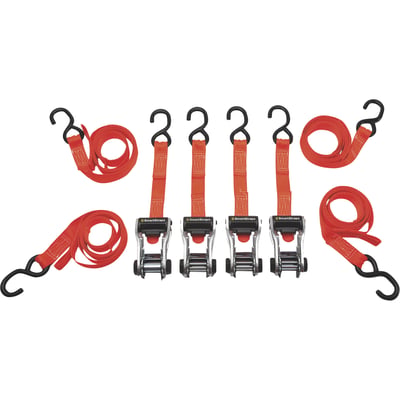SmartStraps RatchetX Aluminum Tie-Downs, 14ft.L, 3,000-Lb. Breaking Strength, 4-Pack, Orange, Model# 349