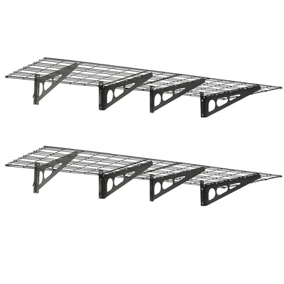 Klutch Wall-Mount Garage Storage Shelves, 7.9in.H x 36in.W x 24in.D, Black, 4-Pack
